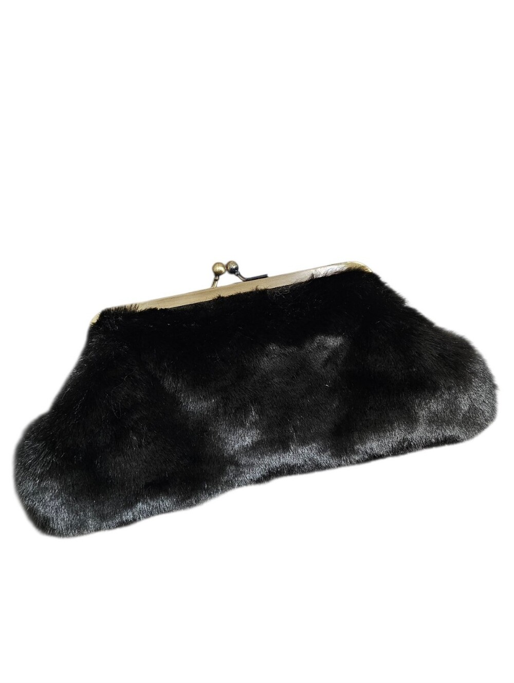 Vintage Deadstock Gunne Sax NEW Black Faux Fur Chain Clutch - Picture 3 of 4